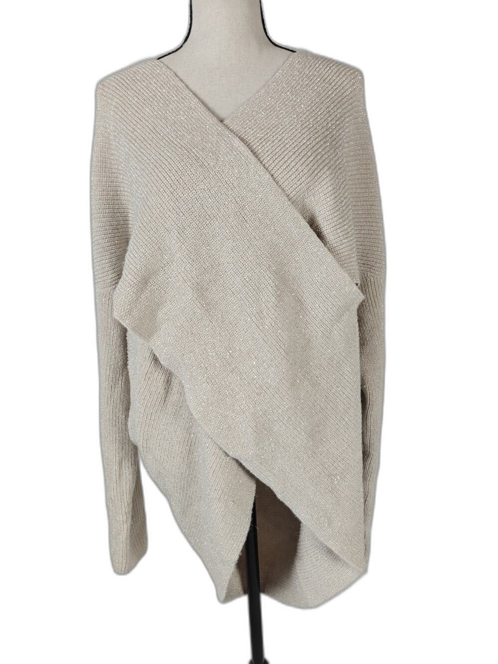 Womens Ann Taylor Wrap Sweater Ivory Metallic XL